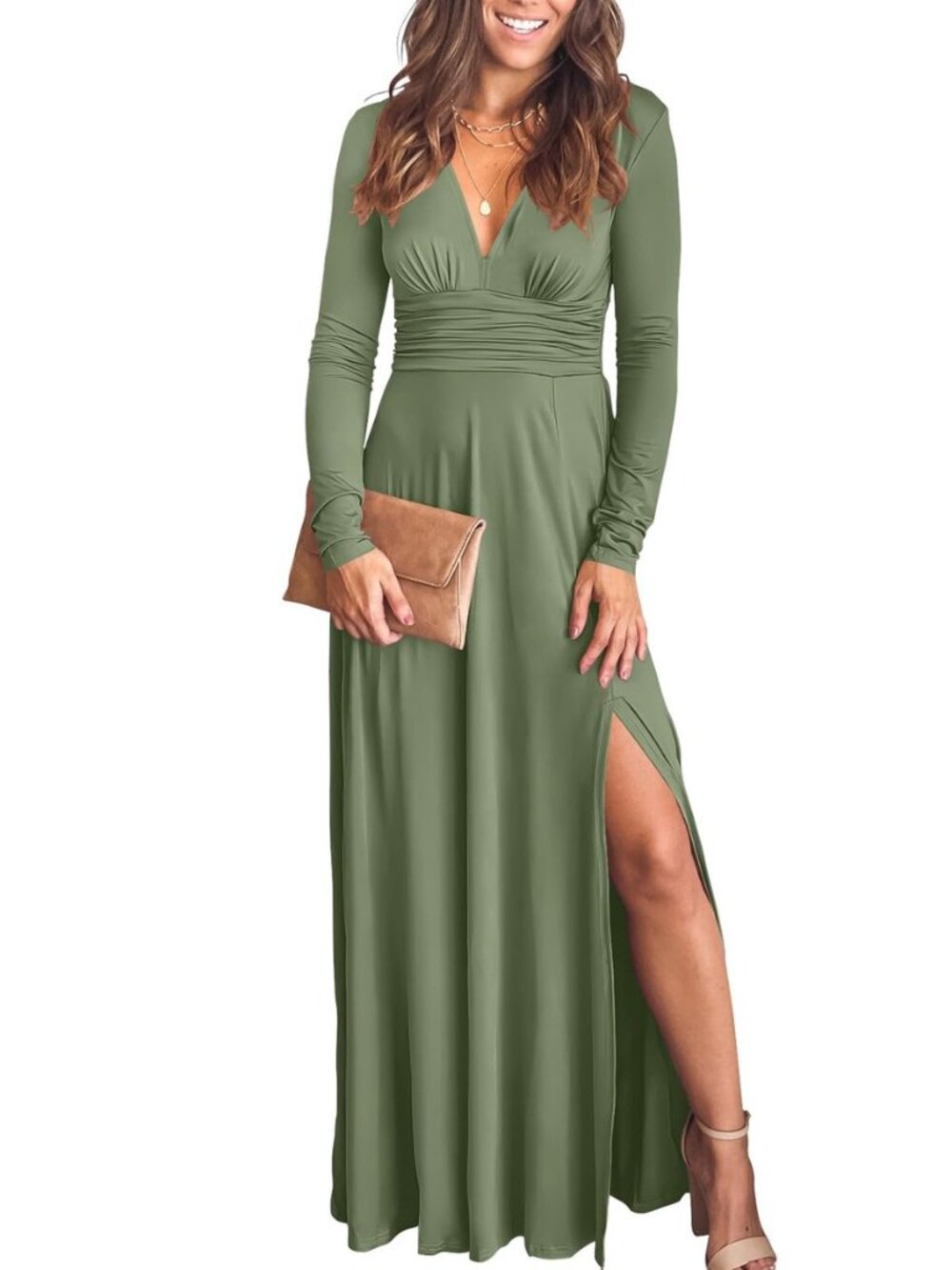 Women Deep V Neck Wedding Guest Formal Maxi Dress